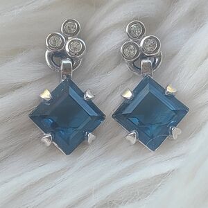Christian Dior Blue Crystal Drop Post Earrings- Excellent Vintage Condition